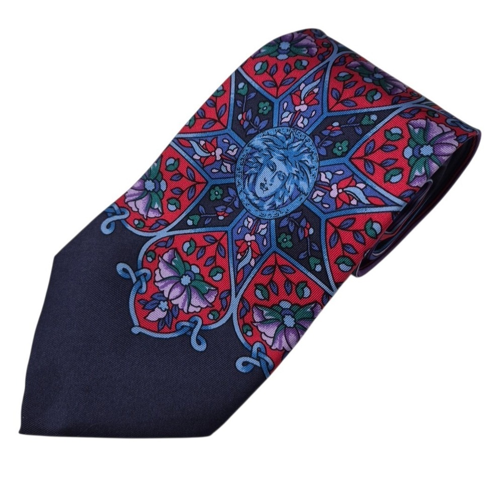 Gianni Versace Mens Tie Medusa Head Flowers Striped Colorful Silk‎ Necktie Spain